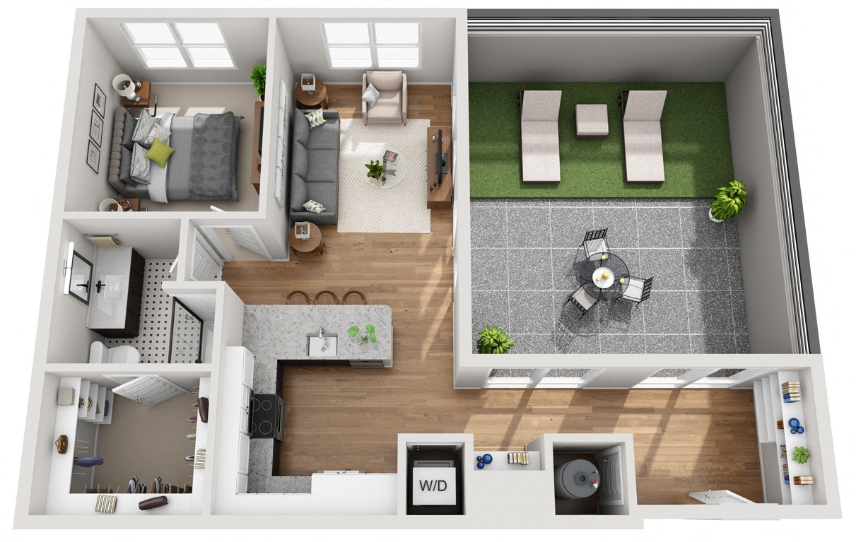 Floor plan for 1 bed, 1 bath, 788 sqft
